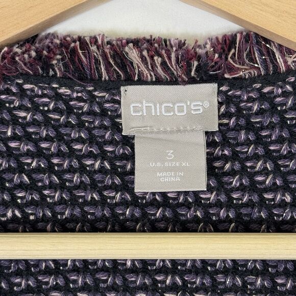 Chico's Womens 3 XL Purple Ombre Fringe Boucle Knit Open Front Cardigan Jacket - Picture 7 of 8